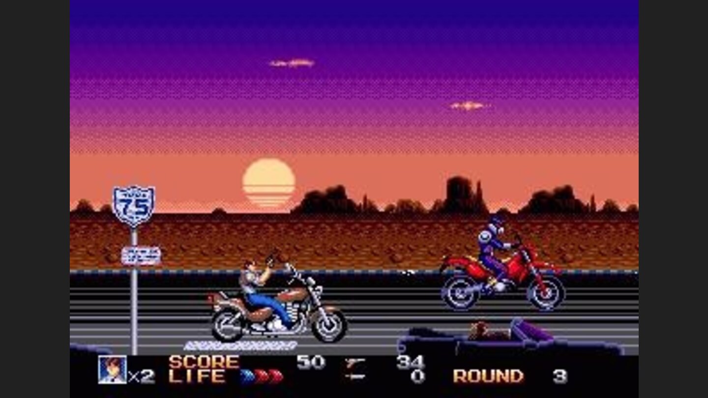 Cruising with the chopper on the highway in one of the new action sequences.