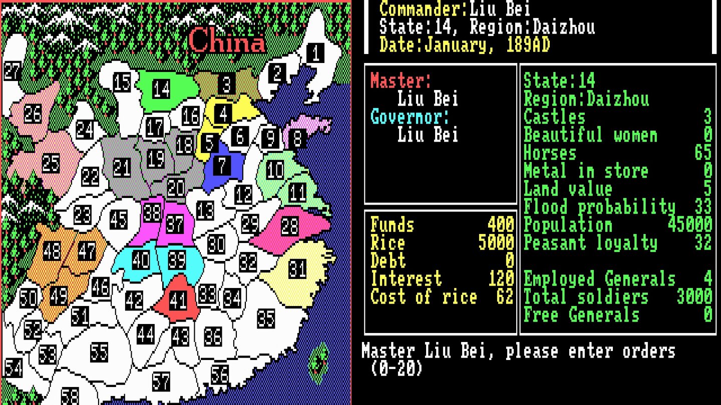 Romance of the Three Kingdoms (1985)Eroberungsumtriebe statt romantische Liebe von Nobunaga-Publisher Koei: Mit Diplomatie und reichlich Armeen kommen wir im antiken China Provinz für Provinz dem Herrscherthron näher.