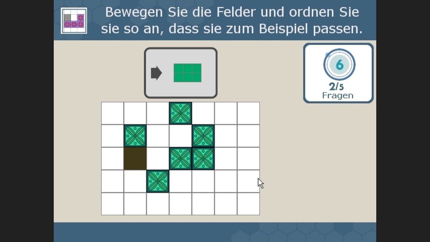 Schieben: Verschieben Sie die Felder, um ein vorgegebenes Muster nachzubauen.