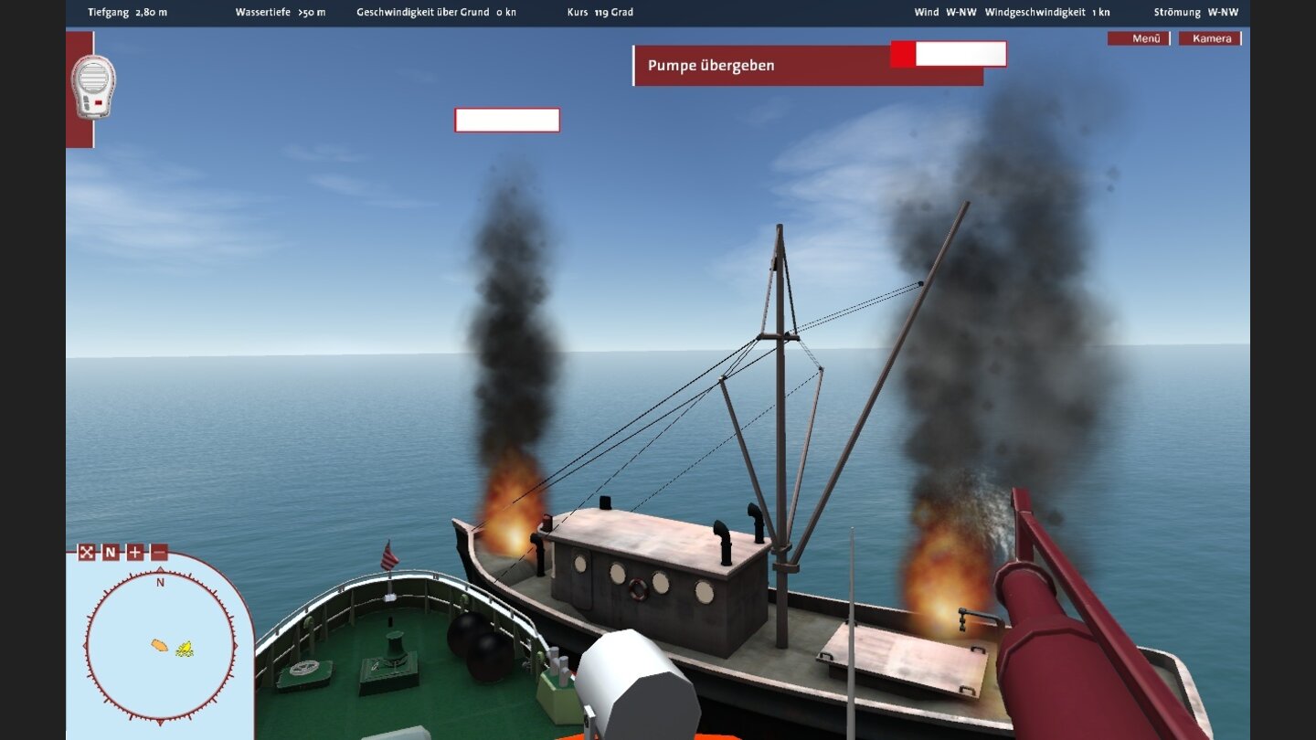 Schiff-Simulator: Die SeenotretterFeuer frei für die Löschkanonen: Auch mitten im Wasser kann mal was anbrennen.