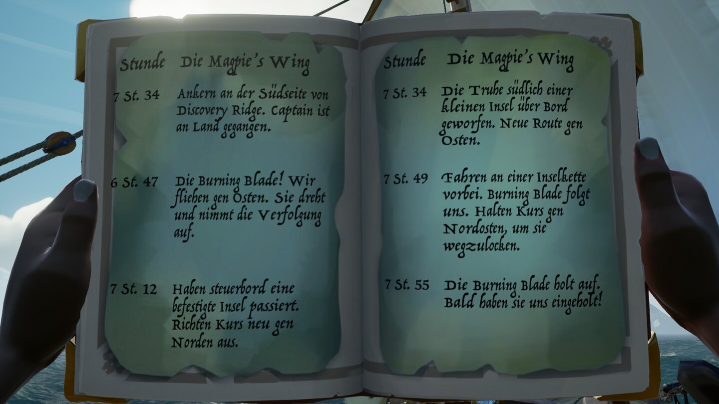 Sea of Thieves: Shores of GoldMit diesem Logbuch rekonstruieren wir die letzte Fahrtrichtung des gesuchten Schiffs.