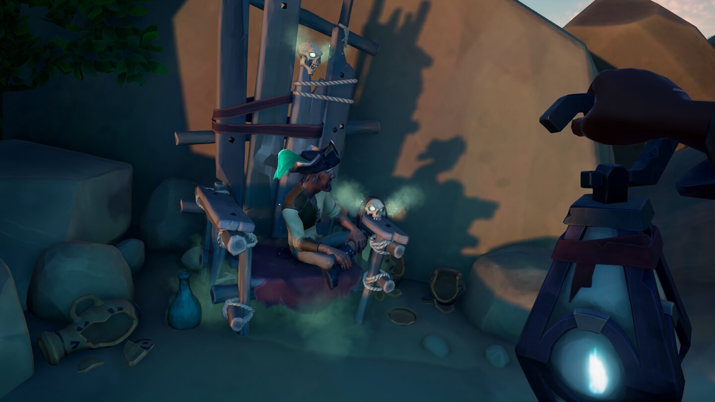 Sea of Thieves: Shores of GoldErfolgsjäger suchen die auf den Inseln versteckten Throne und machen es sich darauf bequem.