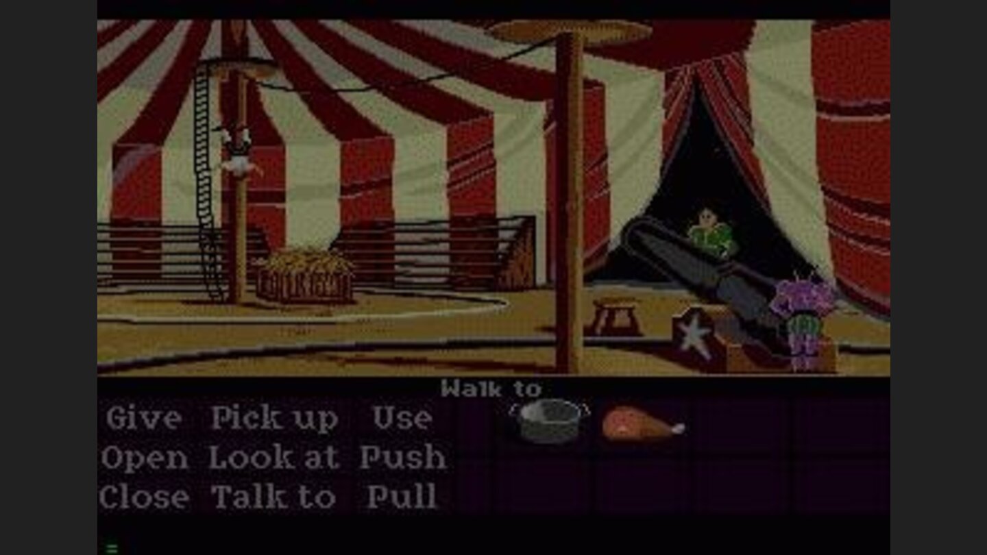 Guybrush blasted into a pole