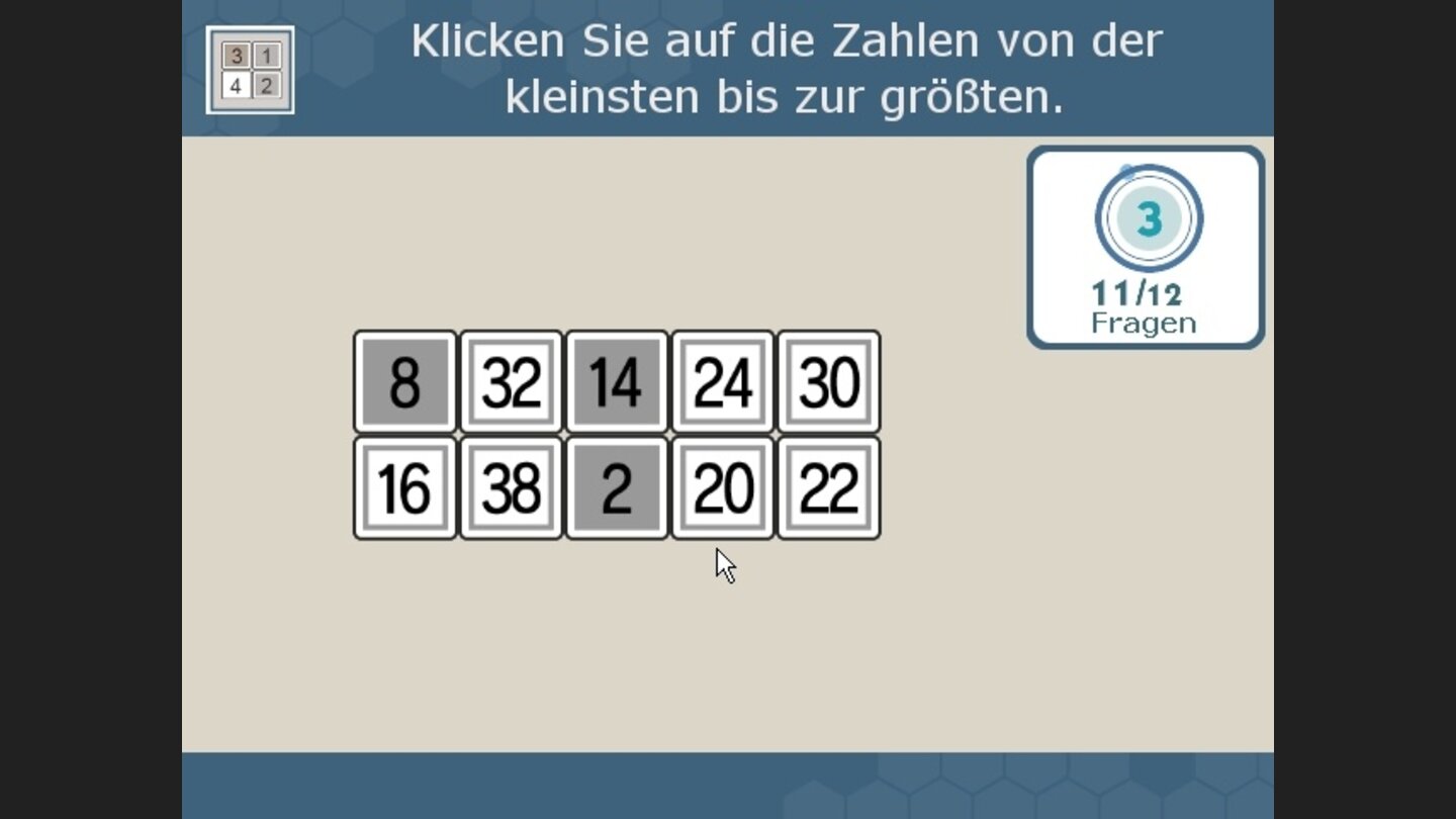 Serie 1: Klicken Sie die Zahlen in der richtigen Reihenfolge an.
