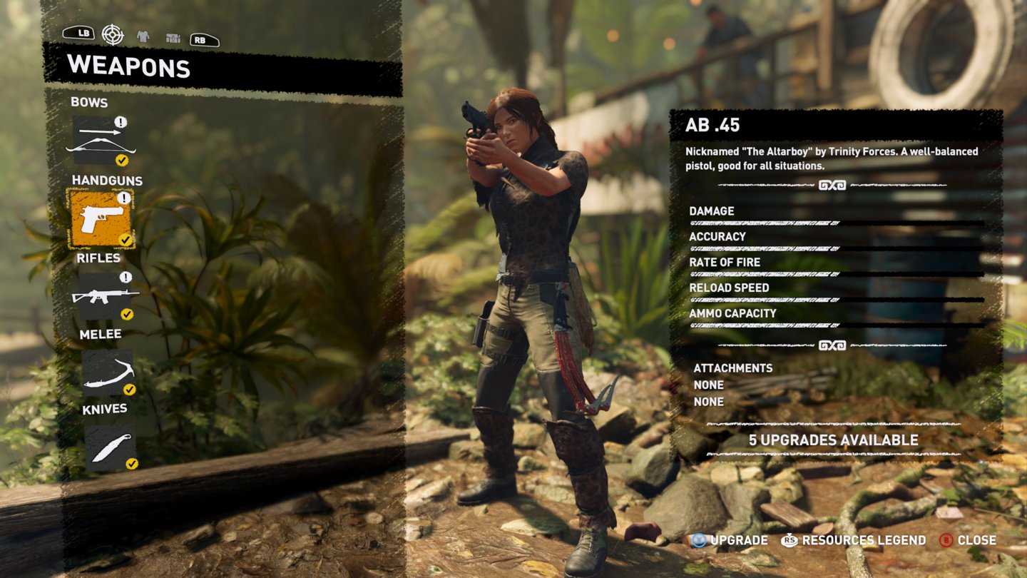 Shadow of the Tomb RaiderAlle Waffen können mit Materialien und Aufsätzen verbessert werden.