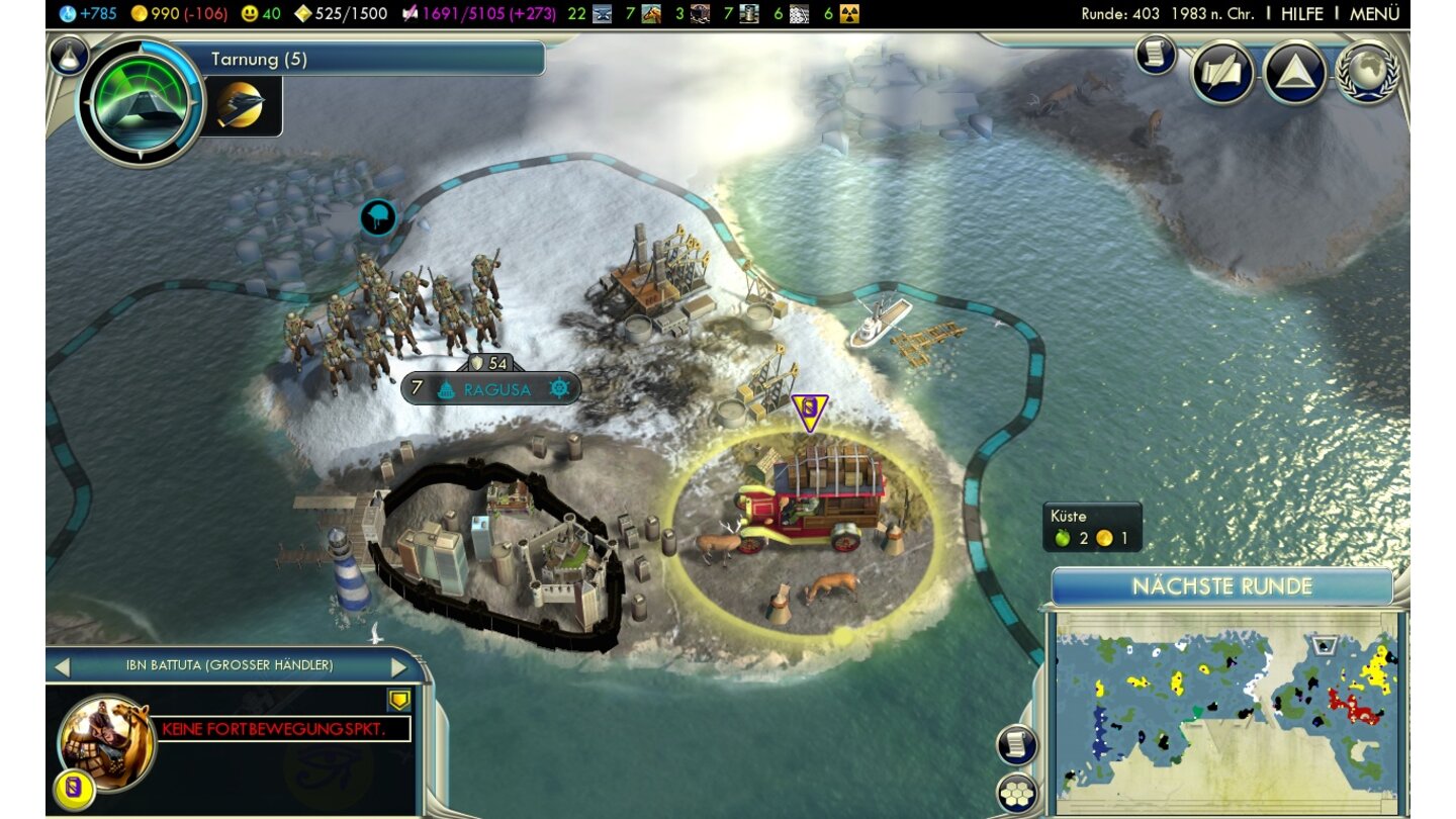Sid Meier's Civilization 5Die neuen Stadtstaaten bringen als Verbündete Vorteile. Hier besuchen wir sie mit einem Händler.