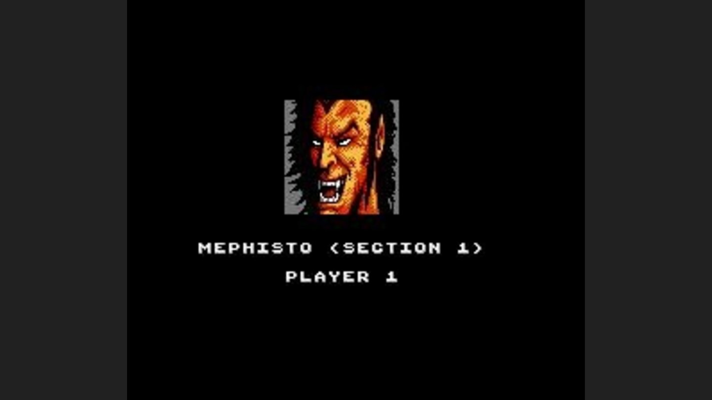 Beginning a level, Mephisto has nice teeth.