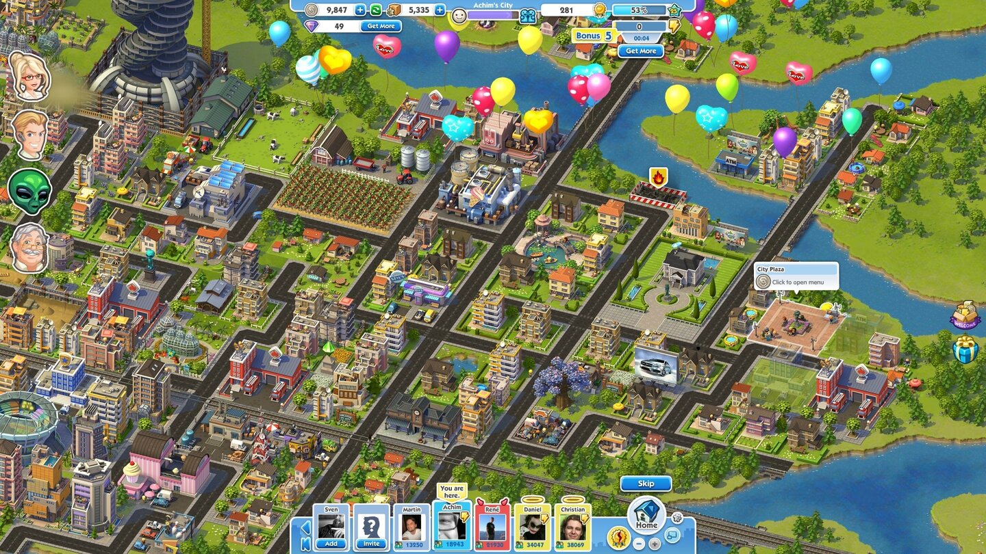 SimCity SocialUnd hier das »gute« Pendant zu den Ufos. Bunte Luftballons. Haben wir schon erwähnt, dass Amis sowas toll finden?