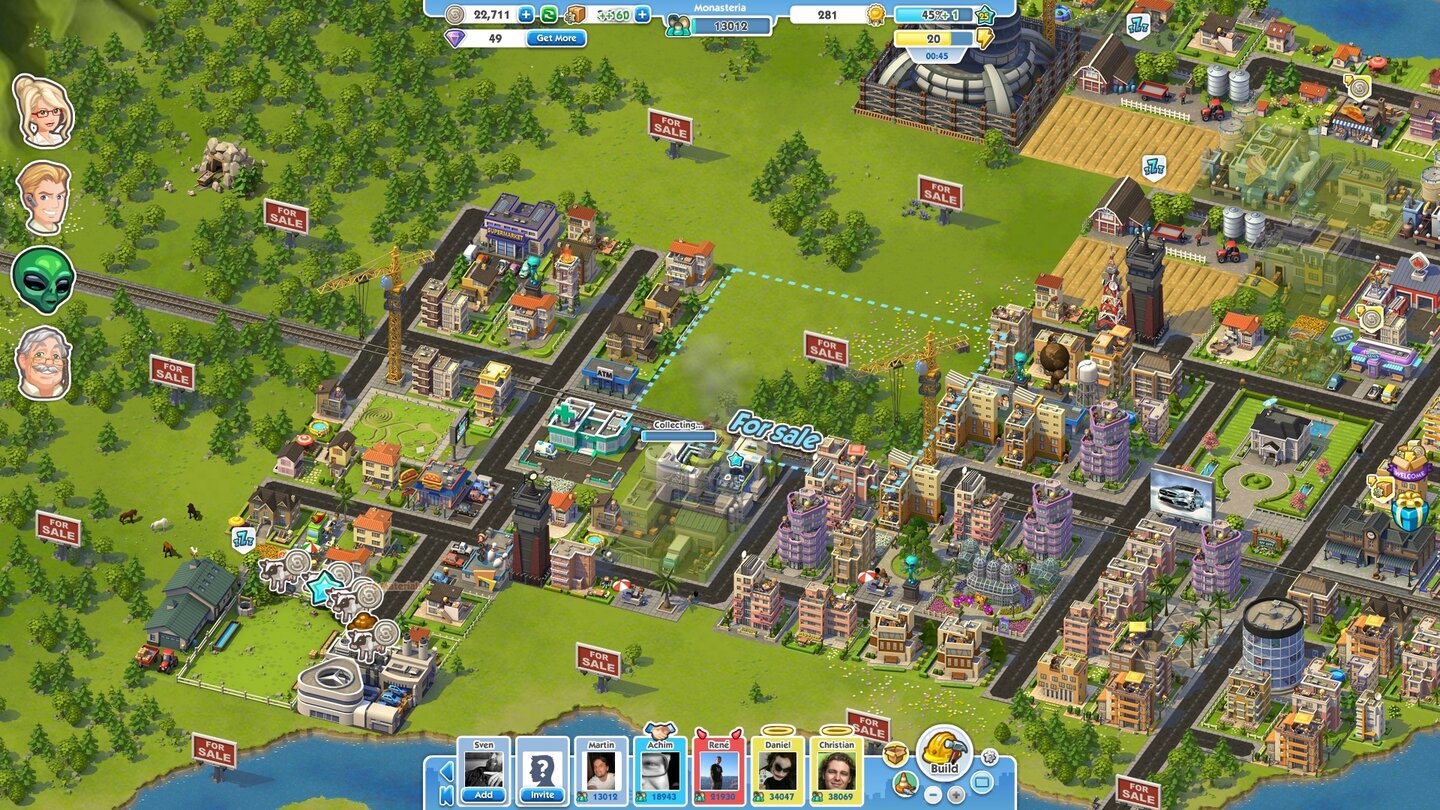 SimCity SocialRechteckweise kaufen wir neues Bauland dazu – für Spielgeld und Baugenehmigungen, die wir von Freunden erbetteln müssen.