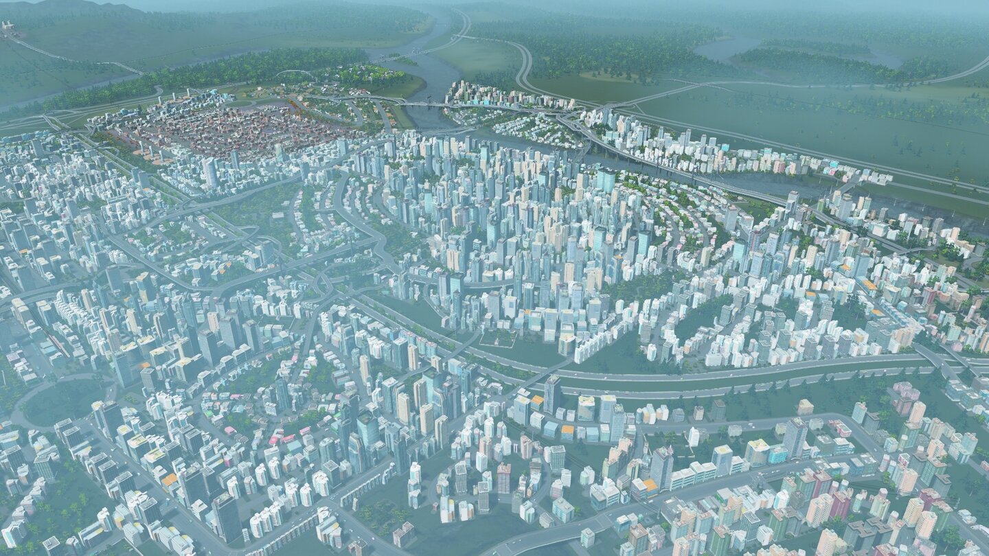 Cities: Skylines110.000 Bürger tummelten sich am Ende unserer Testzeit in unserem Metropolis. Knapp zehn Mal mehr ist möglich.