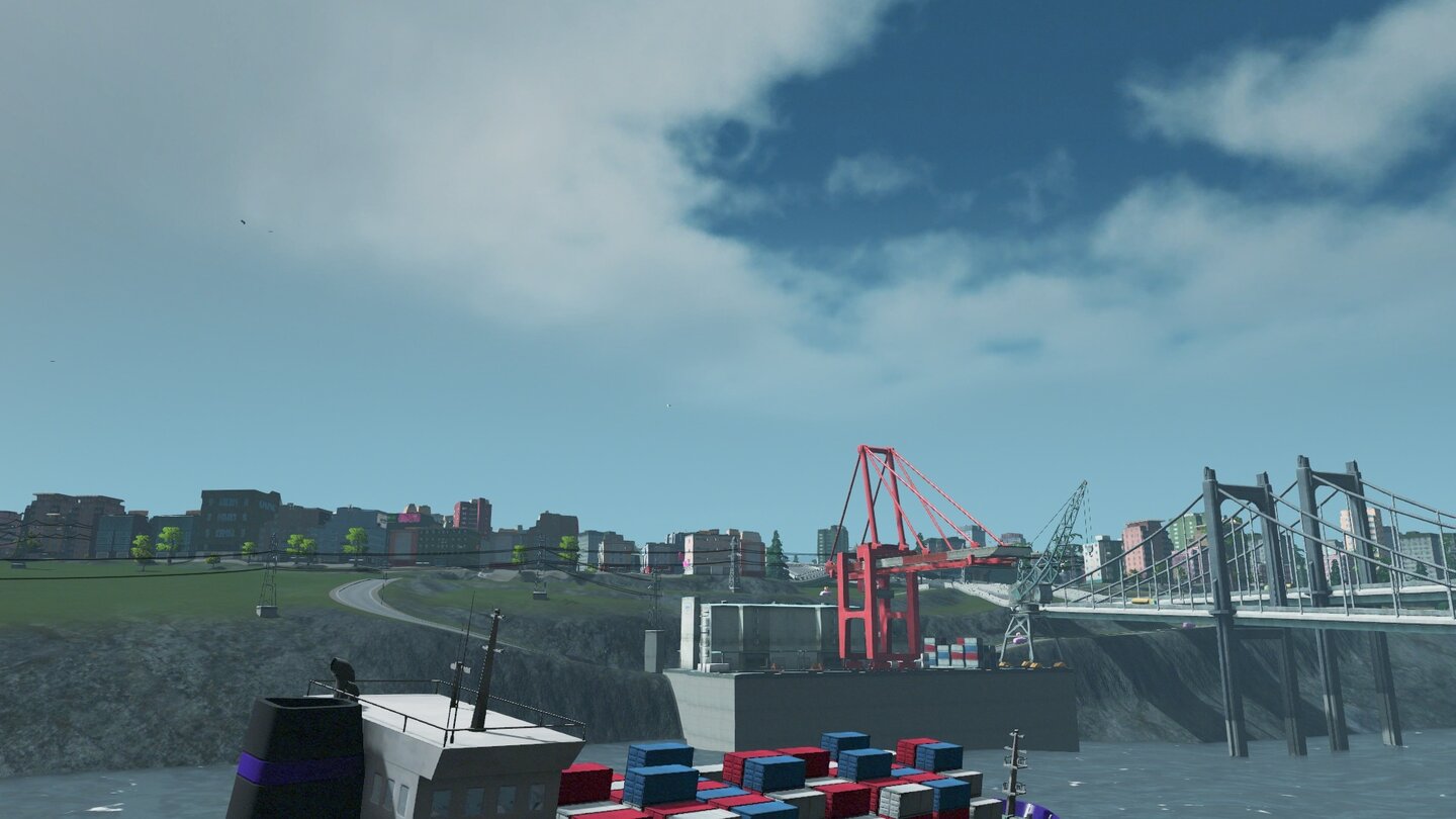 Cities: SkylinesDer Frachthafen ist eine gute Möglichkeit, Straße und Schiene zu entlasten.