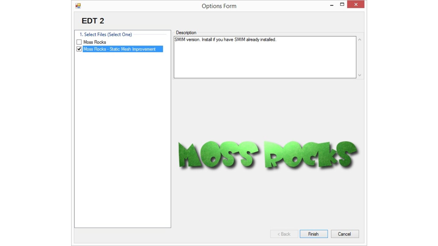 Skyrim Mod Anleitung - Schritt 16Im Auswahlfenster von »Moss Rocks« wählt man »Moss Rocks - Static Mesh Improvement Mod« aus.