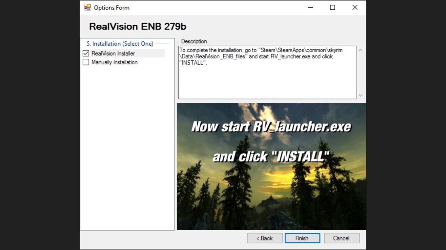 Danach einen Haken bei »RealVision Installer« setzen und auf »Finish« klicken.