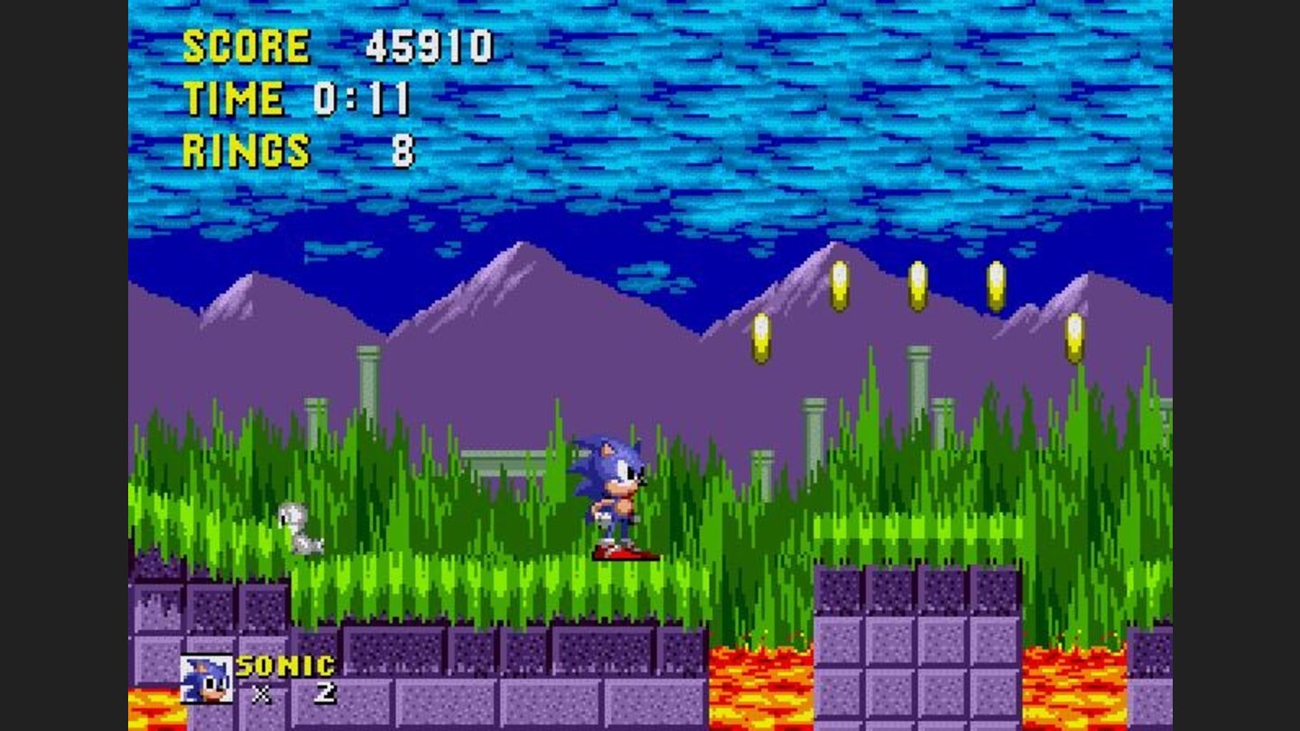 A nice tour of the Marble Zone...Sonic decides to stop for a sec and enjoy the scenery.