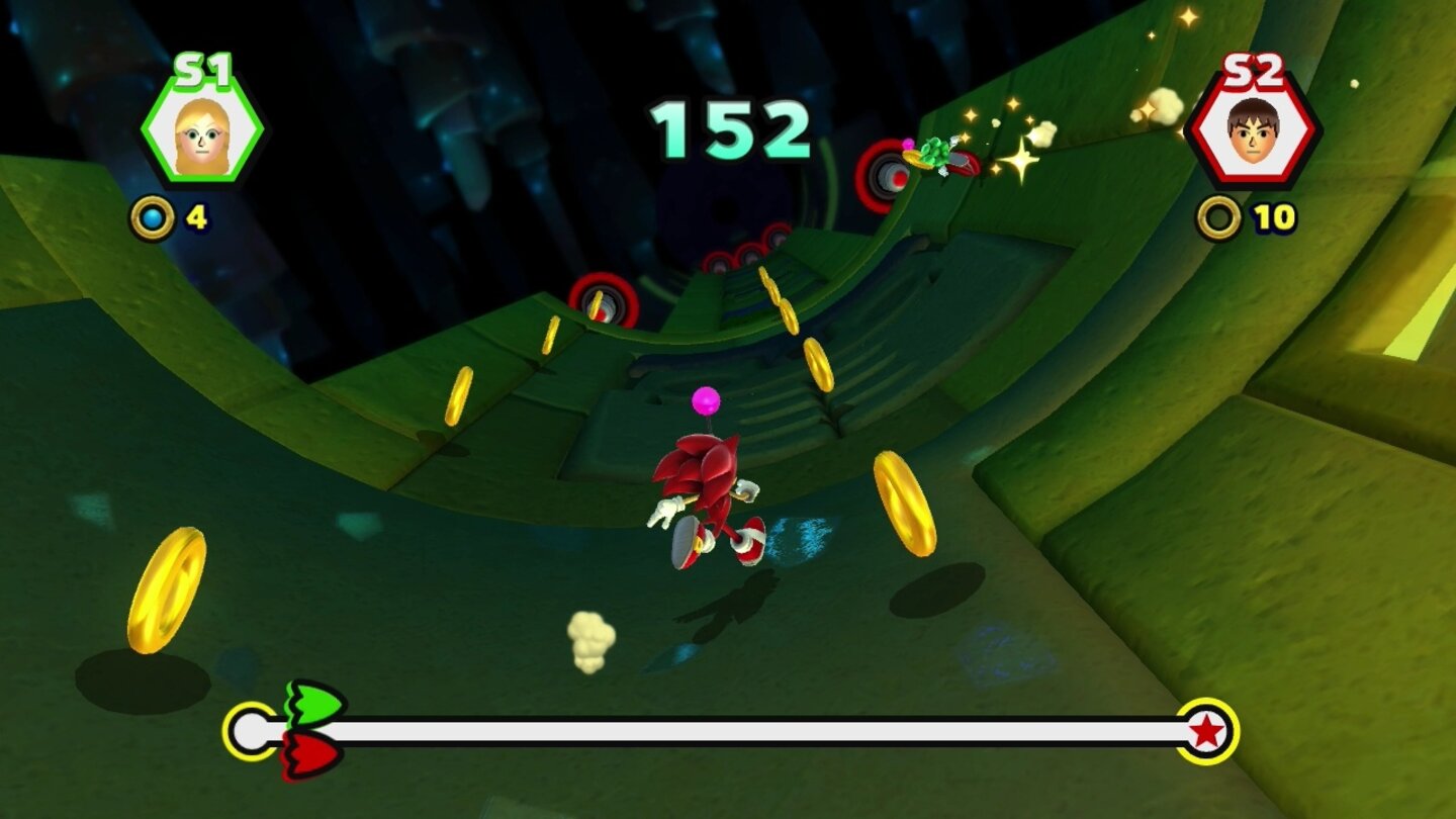 Sonic: The Lost WorldIm Mehrspielermodus treten wir gegen einen realen Mitspieler an und flitzen mit ihm um die Wette zum Level-Ende.