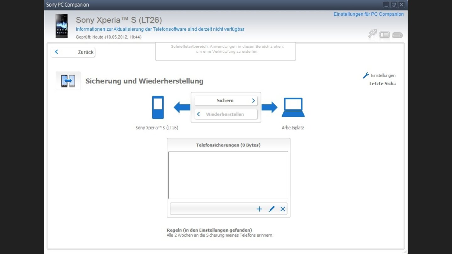 Hier sichern wir die Daten unseres Xperia S, um sie bei Bedarf wieder herstellen zu können.