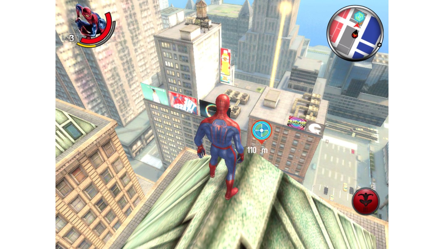 The Amazing Spider-ManHoch über New York bewegt sich Spidey auf das nächste Ziel zu. Das im Sprung zu treffen wird allerdings schwierig. [iPad (Retina)]