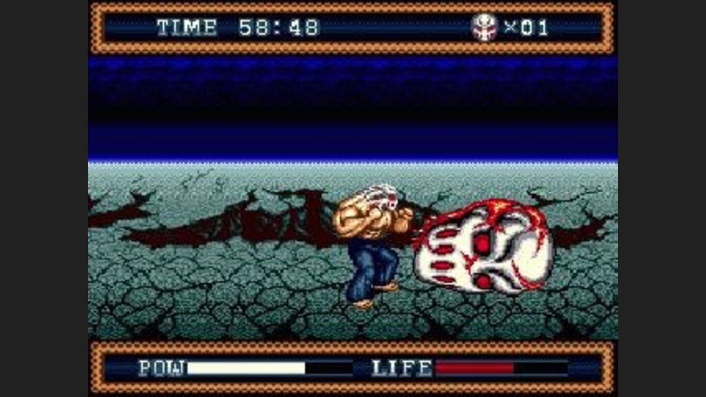 Rick, fighting the final boss, in his mutant alter ego form.