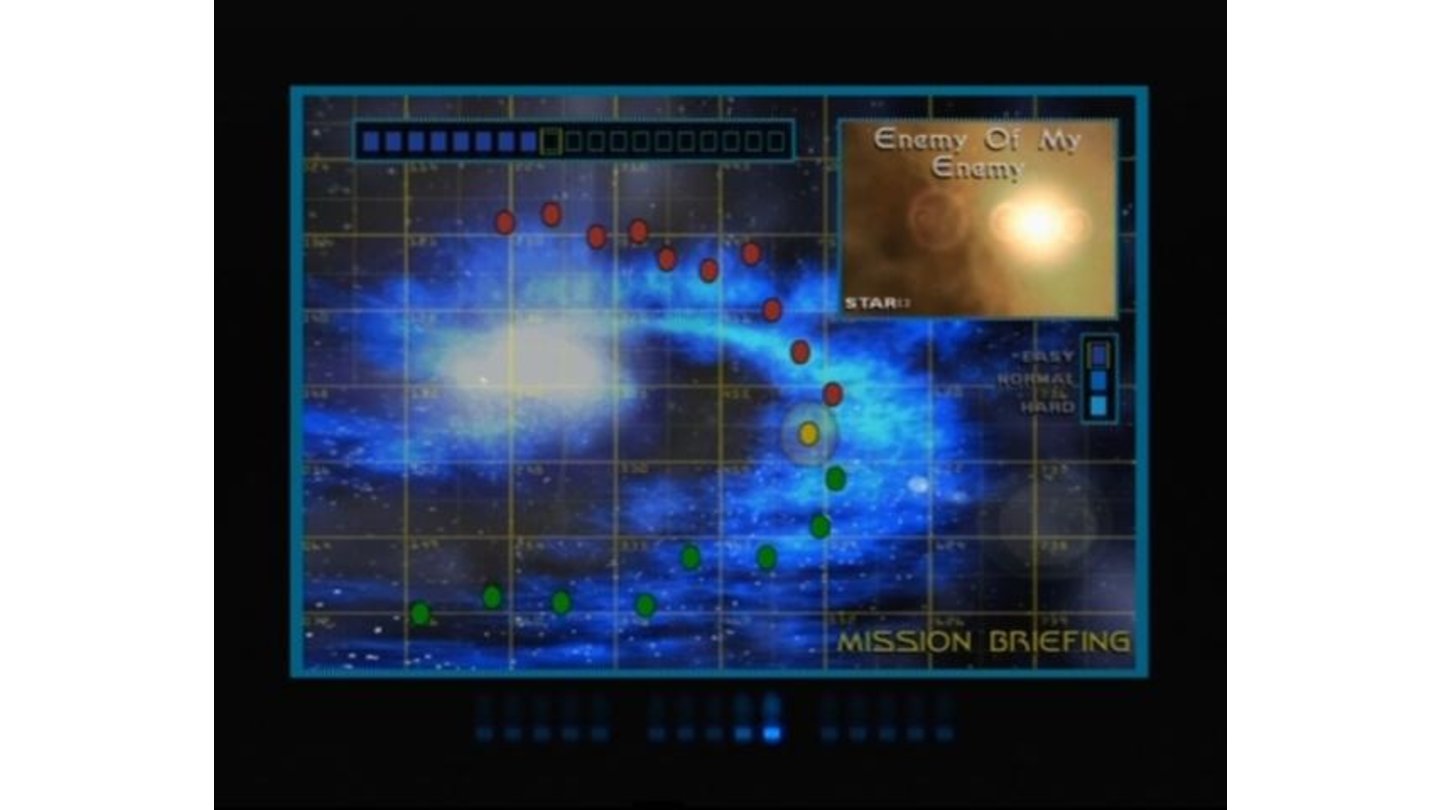 Mission briefing (yellow mark is your current mission, red are those that await ahead)