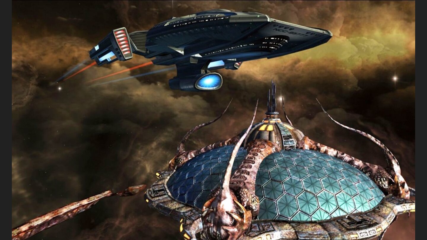 Star Trek OnlineDas Online-Rollenspiel Star Trek Online basiert auf der bekannten Film- und Fernsehserie und spielt rund 40 Jahre nach den Ereignissen aus Die nächste Generation. Jeder Spieler (ob Föderation oder Klingone) ist Captain eines Raumschiffs und kann dieses und seine Crew weiter aufrüsten und aufsteigen lassen oder neue Raumschiffklassen freischalten. Der Spielablauf ist in Weltraum-Abschnitte und Außenmissionen unterteilt. Die originelle Mischung aus Raum- und Bodenschlachten, wirkt aber unausgereift. Das liegt an den vielen eintönigen Missionen, den anspruchslosen Bodenkämpfen und dem generell niedrigen Schwierigkeitsgrad, der Teamspiel meist überflüssig macht. Zwar machen die Raumkämpfe Spaß, außerdem gibts gut gemachte, mehrstufige Aufträge, in denen Trekkies immer wieder über bekannte Schauplätze und Charaktere stolpern. Für 15 Euro Monatsgebühr hätten wir aber mehr erwartet.