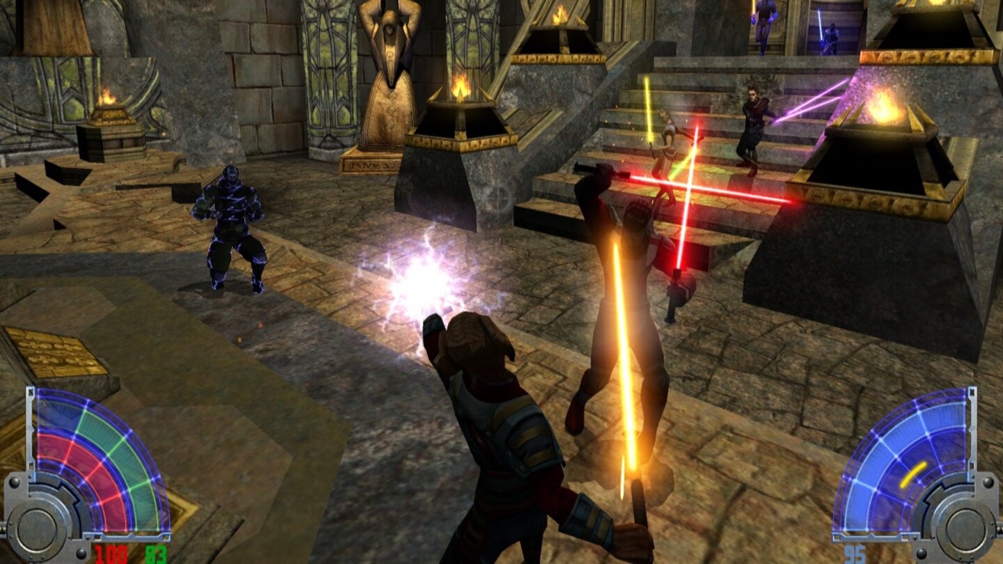 Star Wars: Jedi Knight 3 - Jedi Academy (2003)Die Rückkehr des Macht-Shooters schickt Kyle Katarn in Heldenrente und uns stattdessen als Nachwuchs-Jedi ins intergalaktische Abenteuer. Außer einem einzelnen Leuchtsäbel dürfen wir nun auch zwei schwingen – oder gar einen Darth-Maul-Gedächtnis-Laserstab. Dazu gibt’s jeweils eigene Spezialmanöver, sodass die Kämpfe wunderbar flutschen.