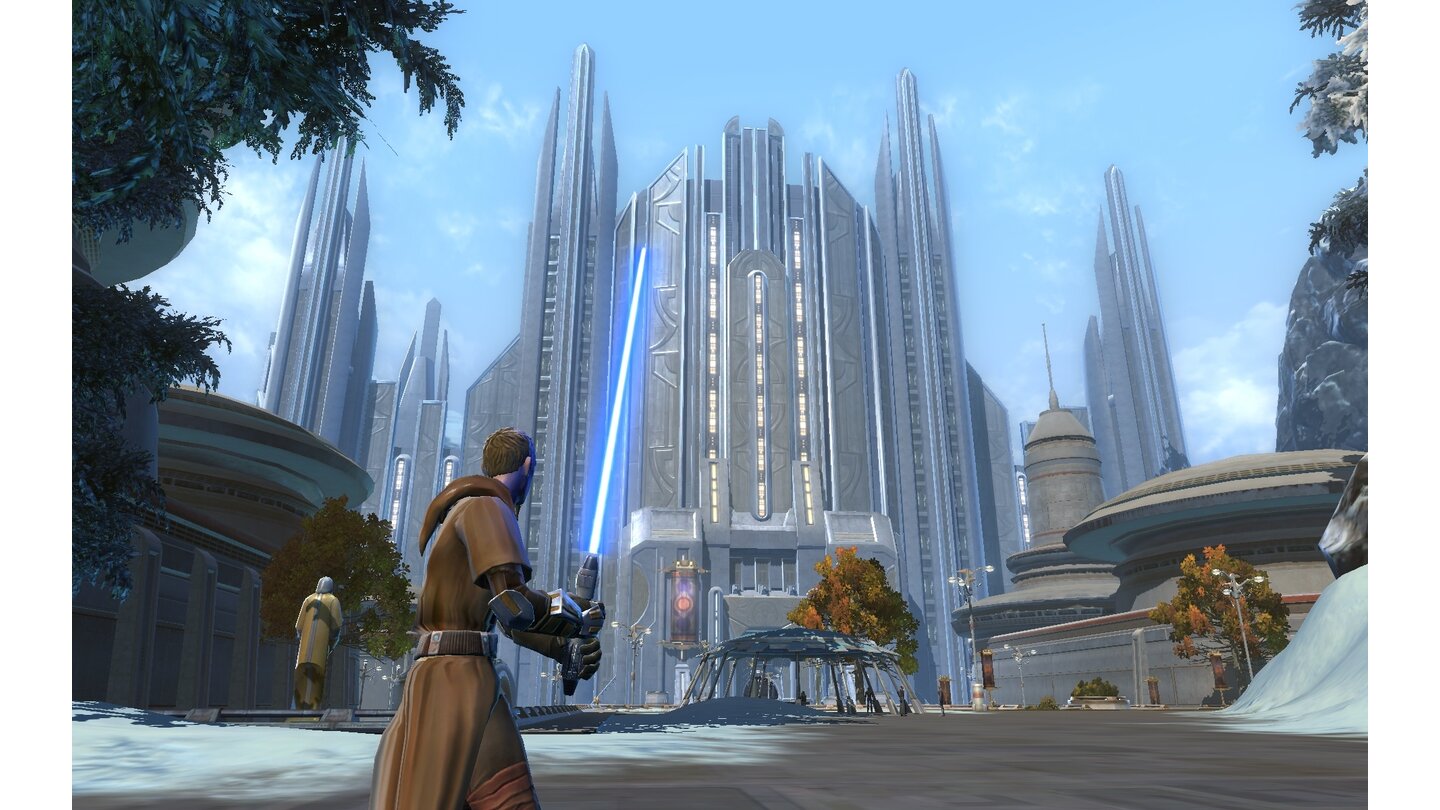 Star Wars: The Old RepublicHier ziehen die Spieler durch verschneite Landschaften und imposante Siedlungen.