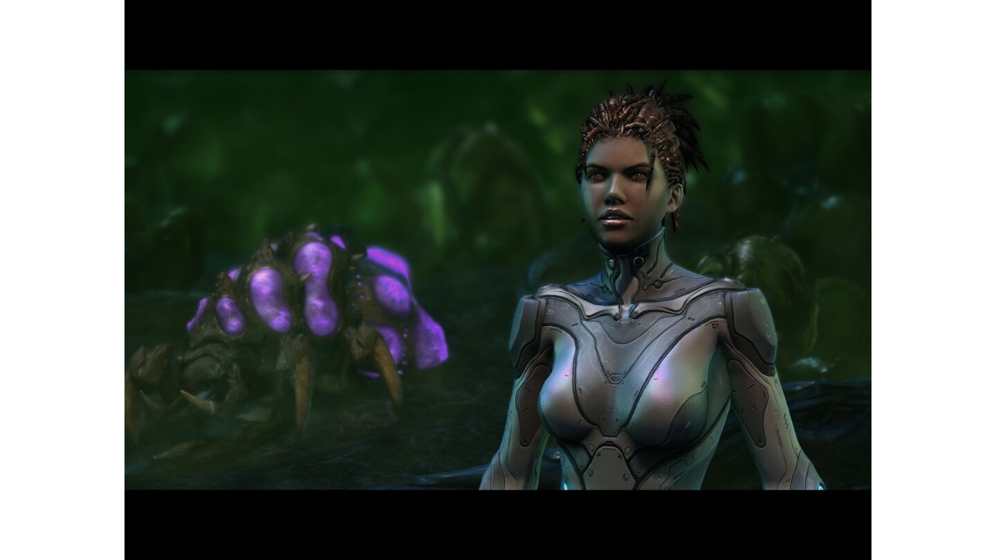 StarCraft 2: Heart of the SwarmKerrigan spricht mit Abathur in der Evolutionskammer, um neue Mutationen für die Einheiten zu erhalten.