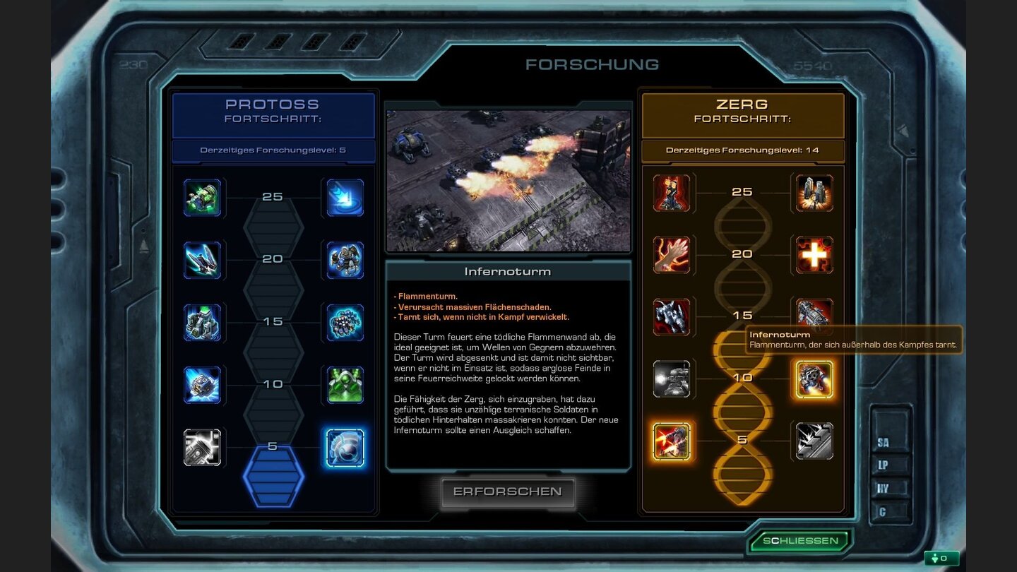 Zerg 2: (10 Punkte) Infernoturm: Dieser Flammenturm verursacht besonders gegen leicht gepanzerte Einheiten großen Flächenschaden.