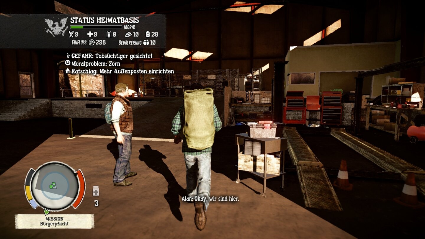 State of Decay - PC-ScreenshotsBeute können wir entweder selbst zurückbringen, oder sie von einem Gruppenmitglied holen lassen.