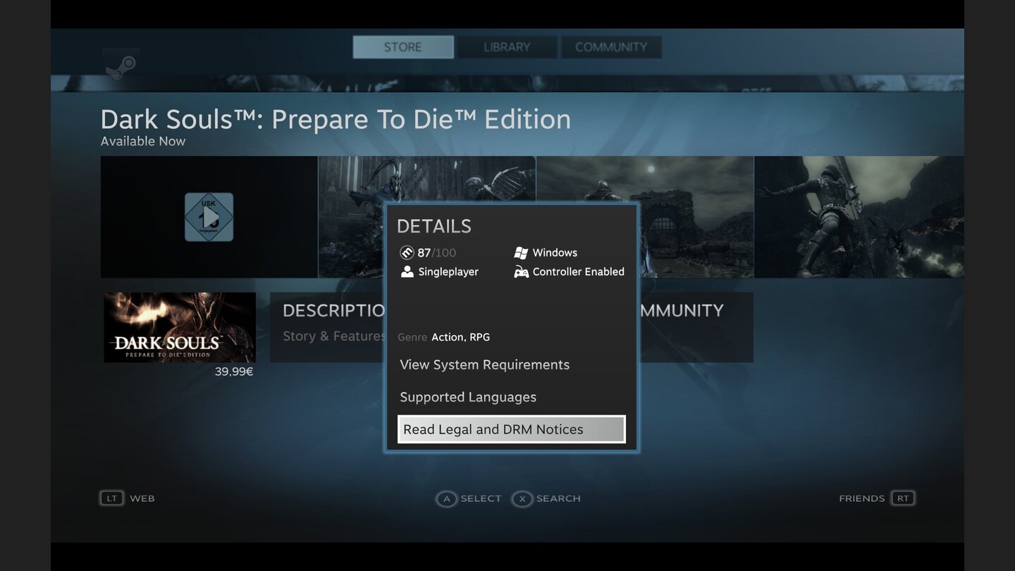 Bei den Details des jeweiligen Spiels sehen Sie auf einen Blick, ob der Titel eine Steuerung per Gamepad unterstützt.