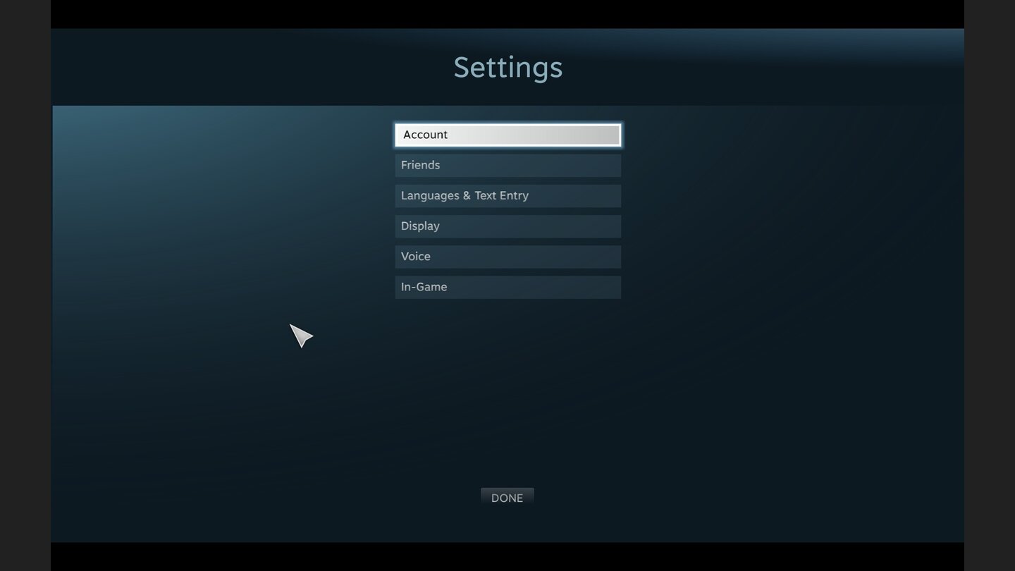 Die Kontoeinstellungen der Big Picture-Oberfläche.
