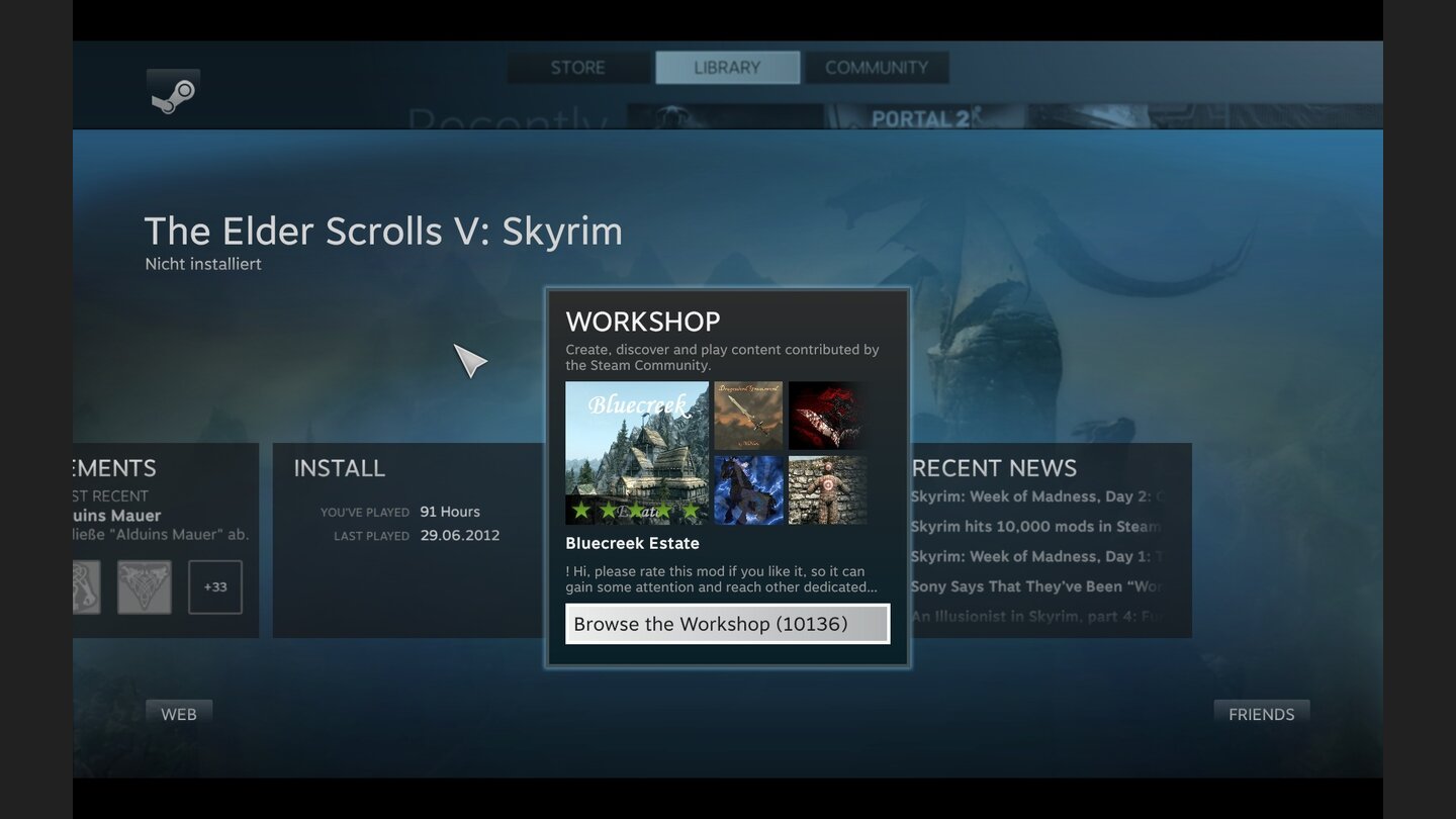 Wie der gängige Steam-Client bietet auch die Big Picture-Oberfläche individuelle Optionen zu jedem Titel.
