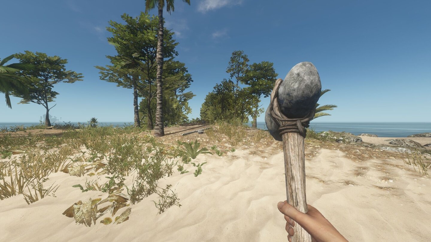 Stranded Deep… und zwei Klicks später halten wir einen selbst gebauten Hammer in der Hand.