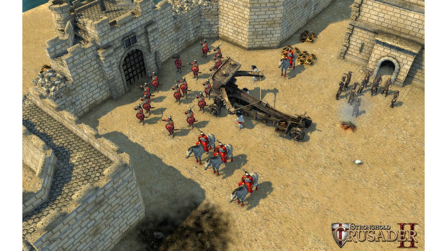 Stronghold Crusader 2Diese riesige, rollbare Ballista wird wohl kaum durch das kleine Torhaus passen.