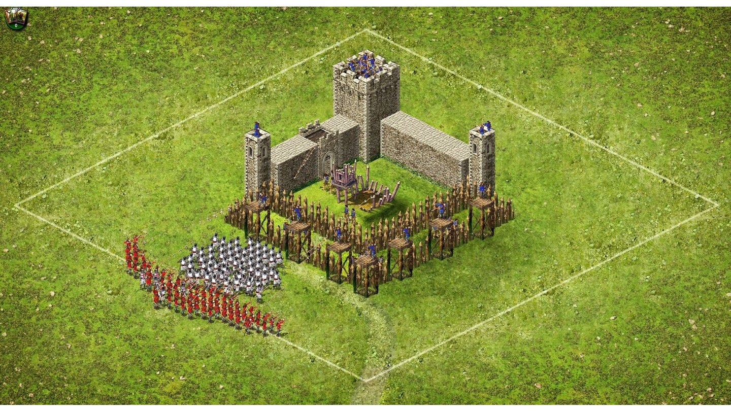 Stronghold KingdomsAnfangs können Sie gerade mal simple Palisaden errichten, die dicken Türme gibt’s erst nach viel Forschung.
