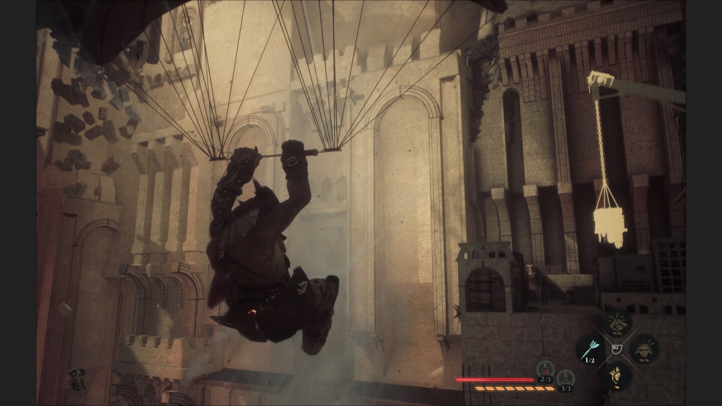 Euer Gleiter geht sogar noch weiter und ermöglicht es euch, auf Luftströmen zu reiten, sodass euch noch mehr verborgene Pfade und Winkel offenstehen.