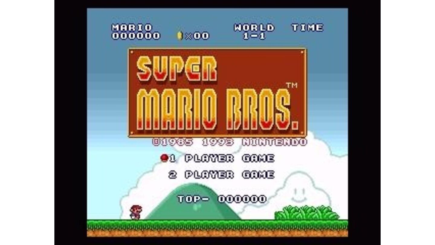 Ok, let's start playing... The Super Mario 1 title screen as we almost know it, but they reworked the graphics. Nice!