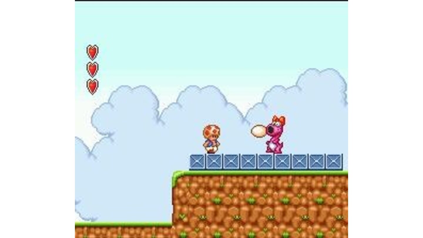After Birdo launch an egg, goes up in it, grasp and return it to the true owner!