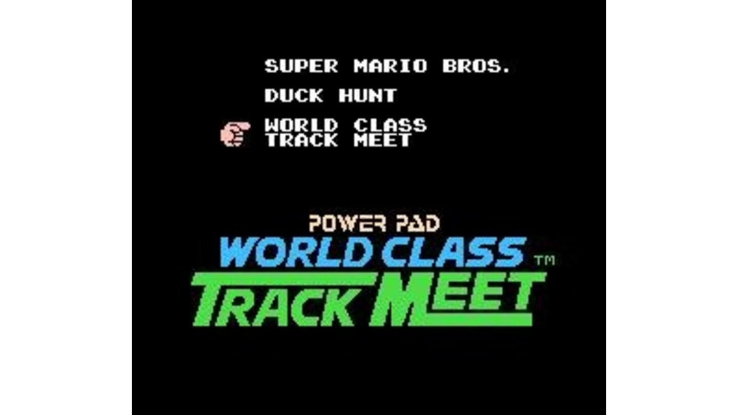 Menu screen, selecting World Class Track Meet.