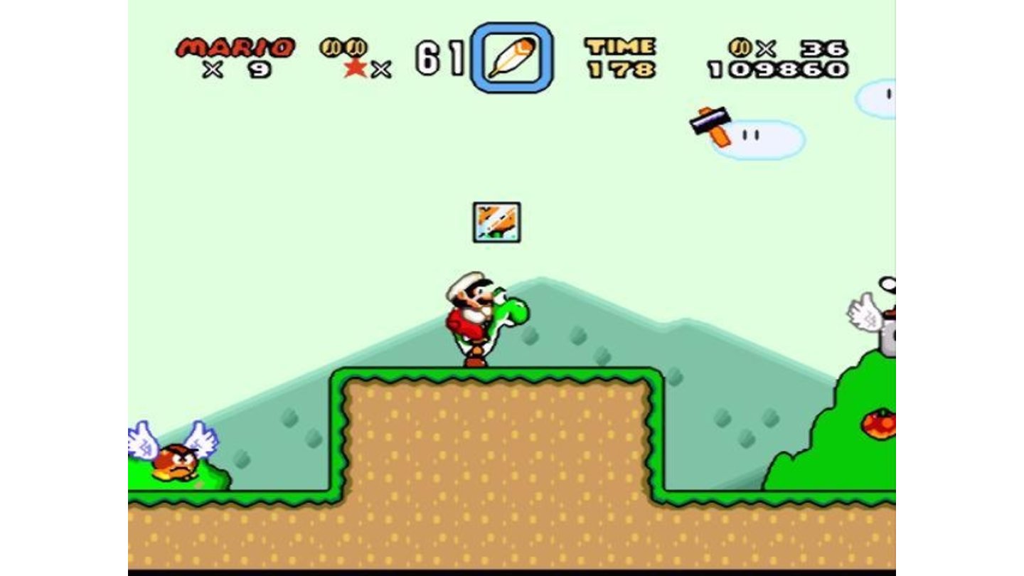 While enemies throw hammers at Mario, he explores this strange brick