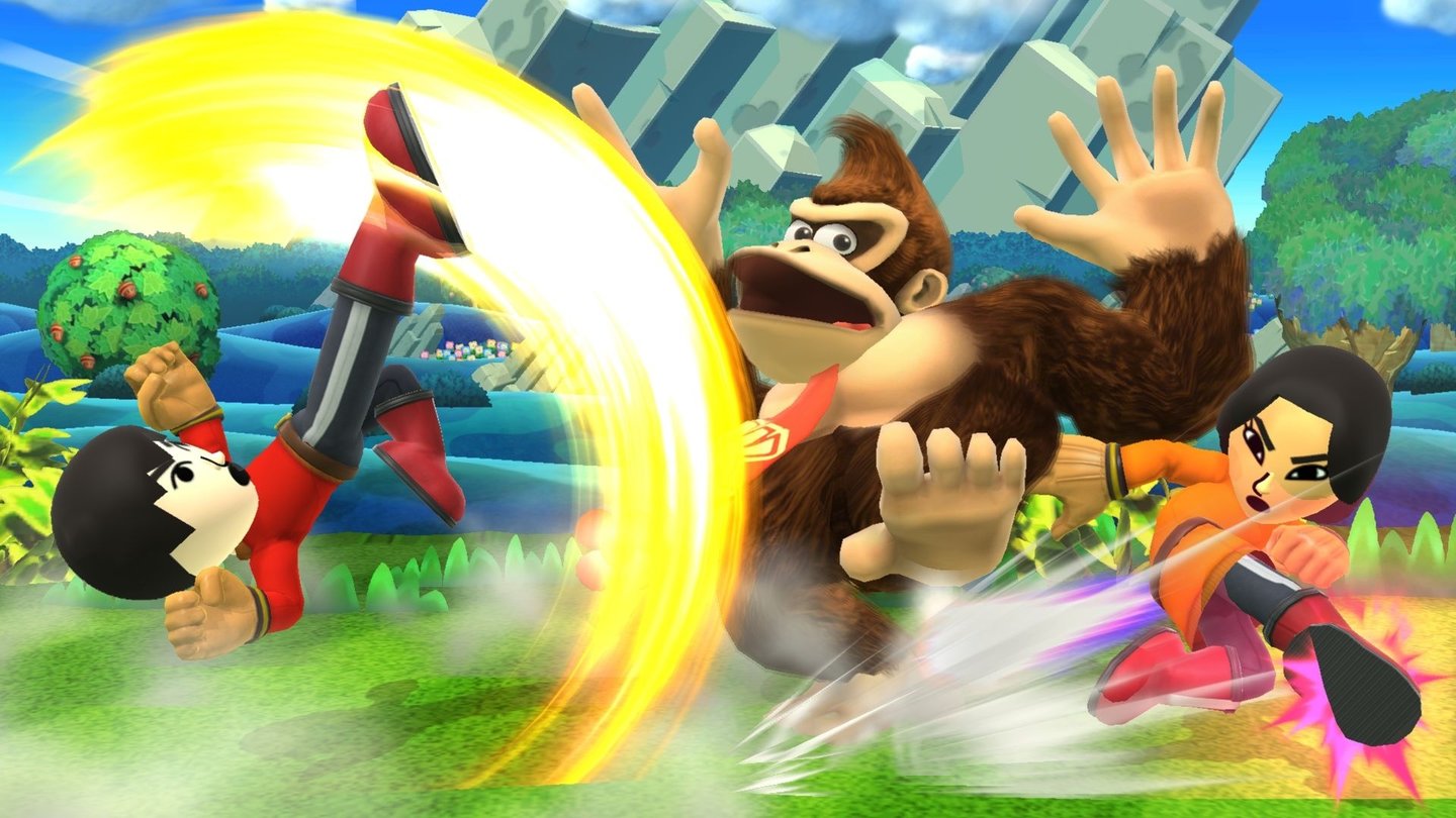 Super Smash Bros. - Screenshots der Wii-U-VersionEin Mii-Brawler hat zwar nur seine Fäuste als Waffe, dafür beherrscht er vernichtende Nahkampf-Moves.