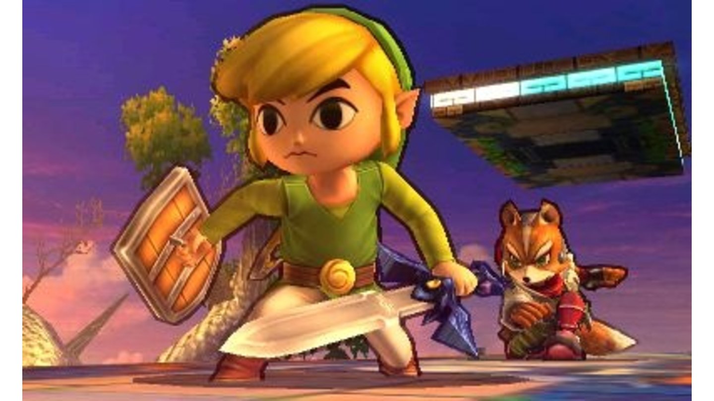Super Smash Bros. - Screenshots der 3DS-VersionAuf Nintendos 3DS erhalten die Figuren durch eine schwarze Umrandung einen leichten Comic-Look.