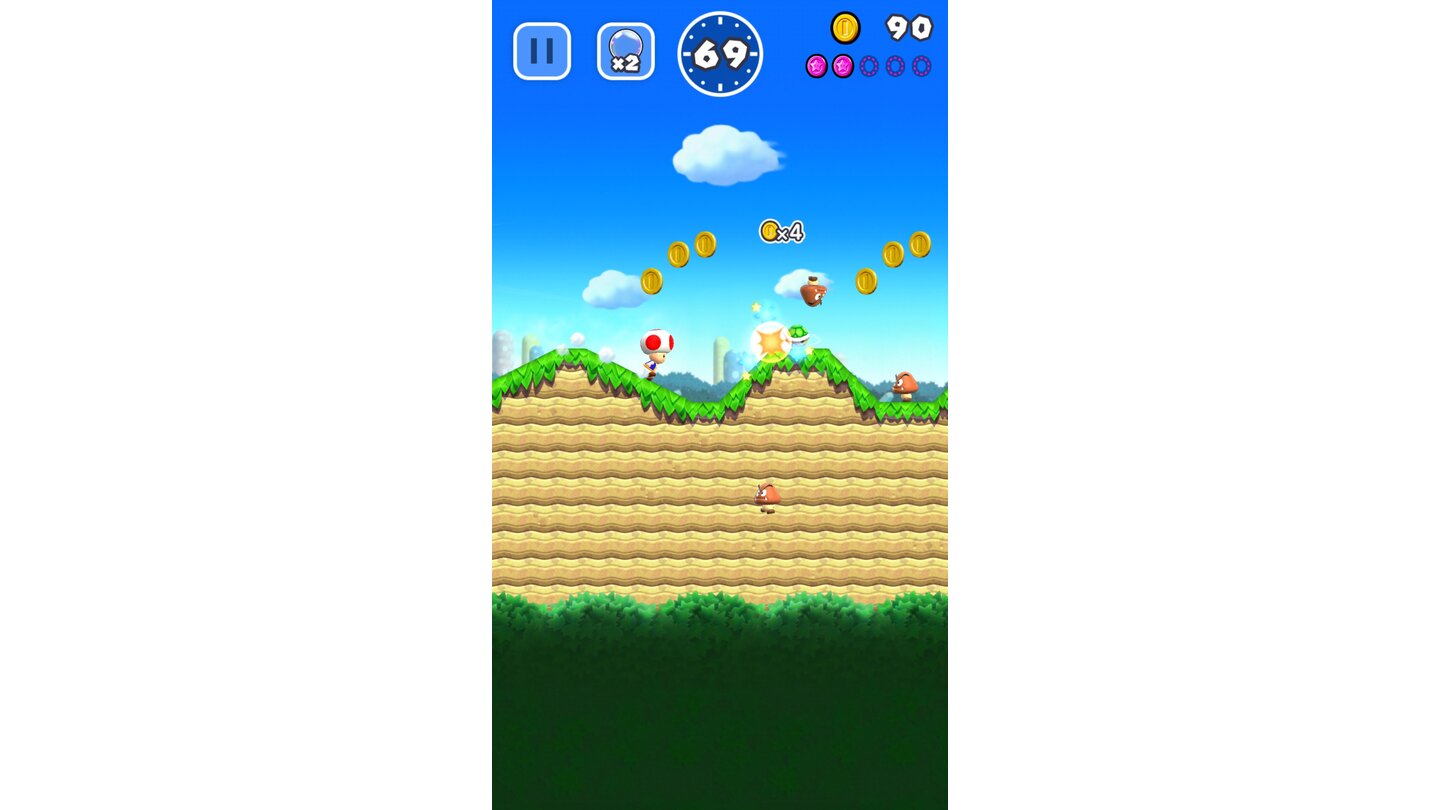 Super Mario RunKoopa-Panzer gegen Goombas: Bewährte Tricks funktionieren auch in der Mobil-Variante.