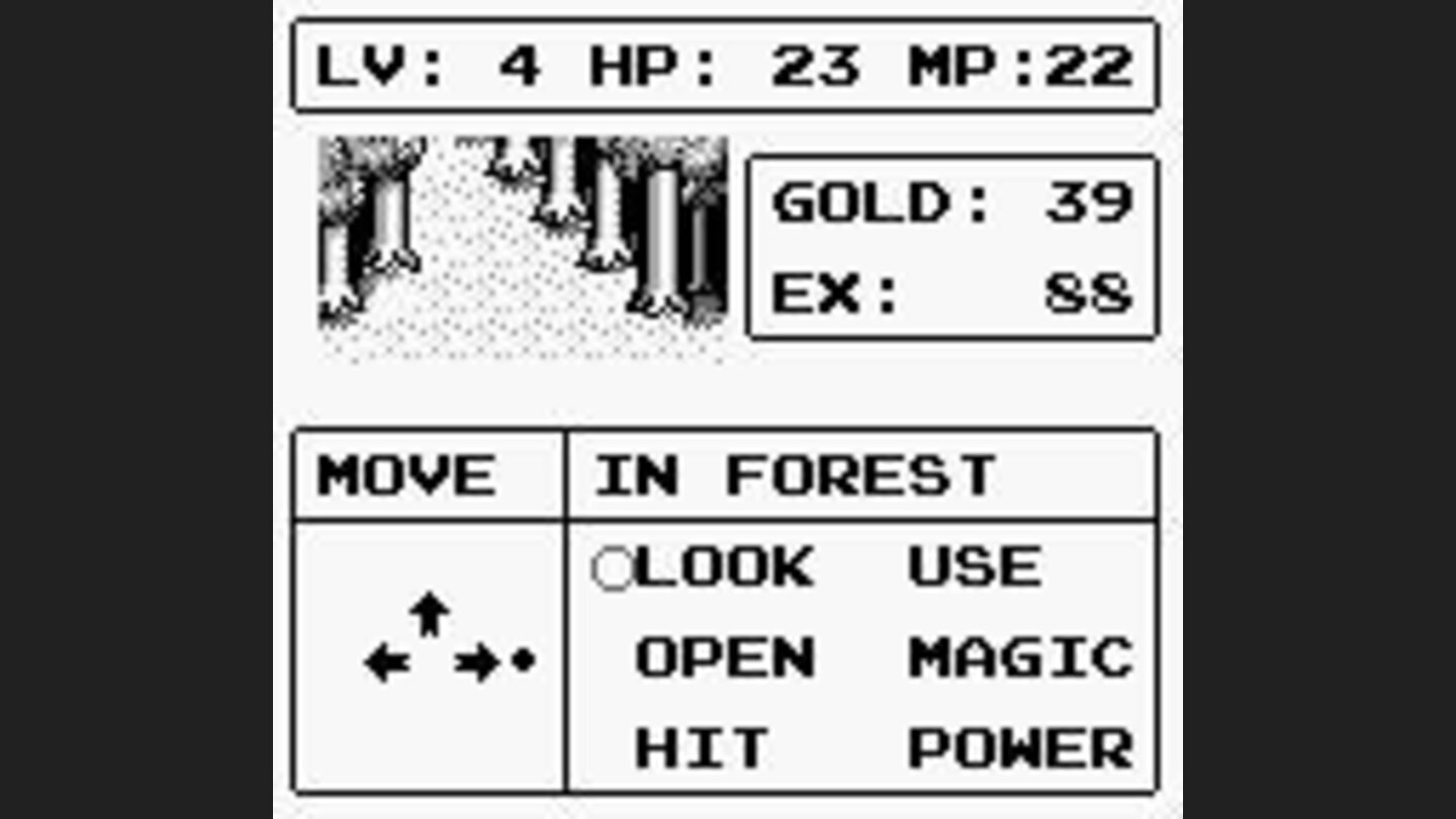 Beginning the game in the forest - the black dots next to the arrows indicate enemies