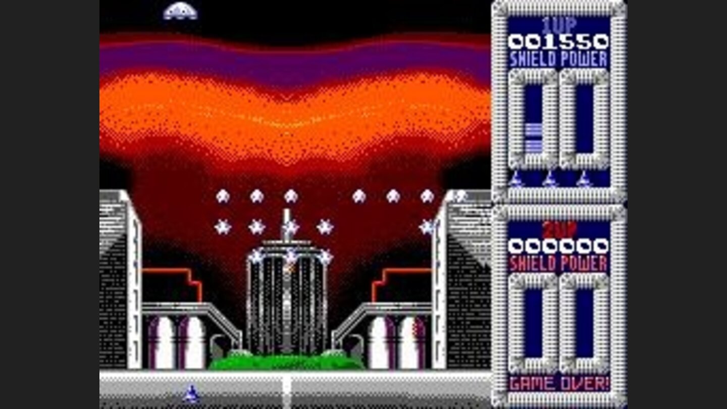 Shoot the passing spaceship for a power-up