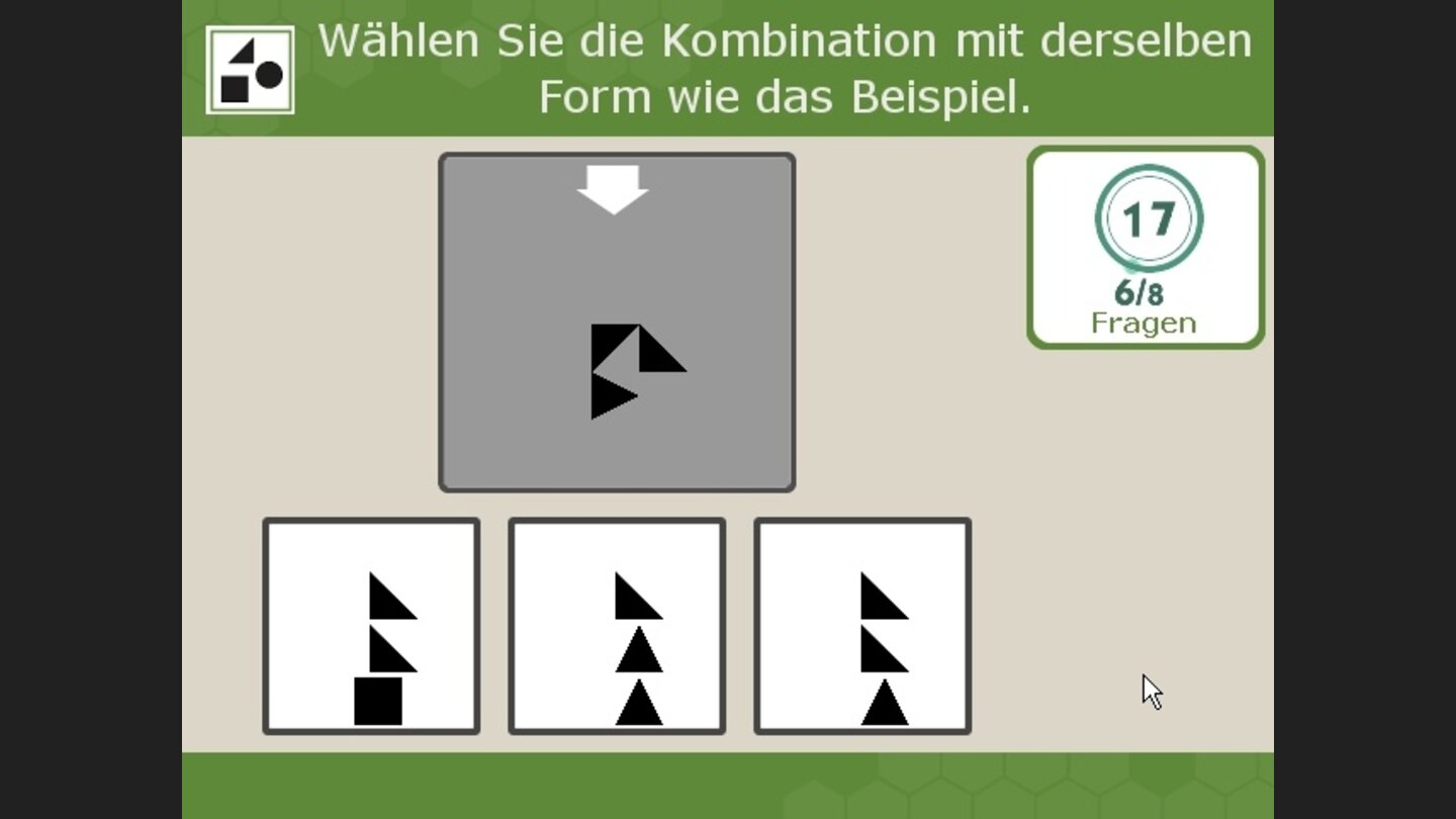 Tangram: Aus welchen Puzzleteilen setzt sich die angezeigte Figur zusammen.