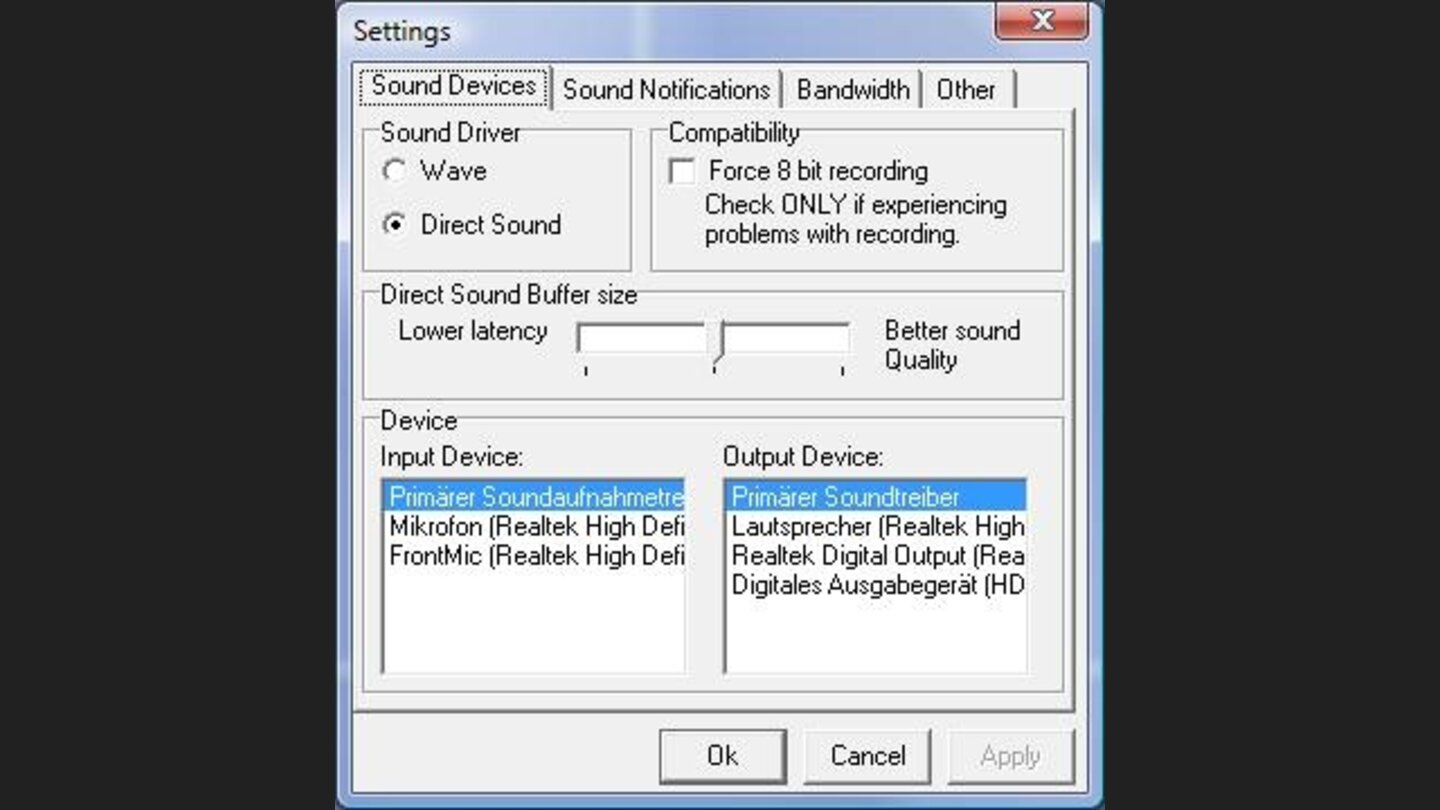 Settings-Menü