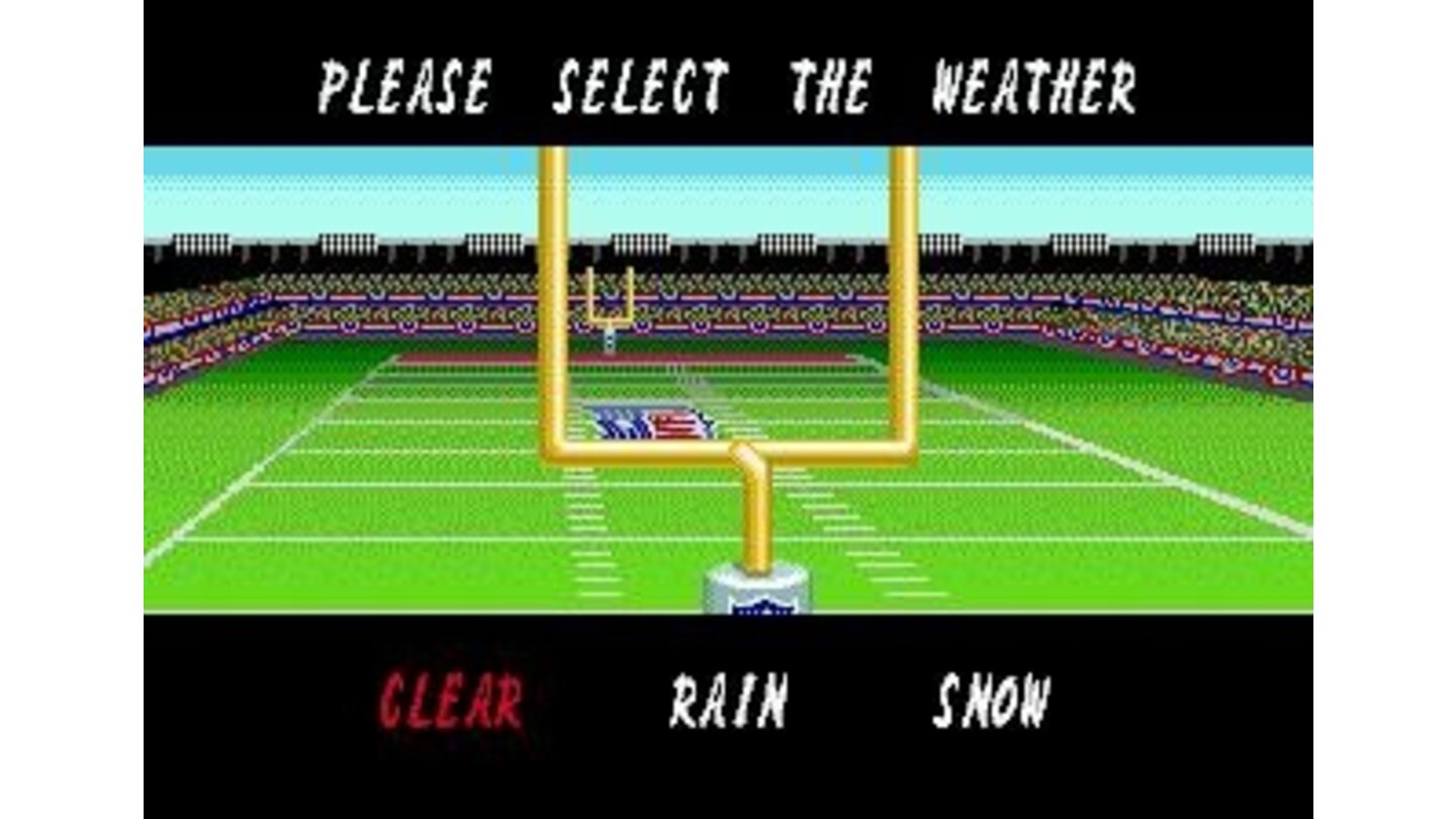 In Tecmo 2, weather is selectable in the Genesis version as well