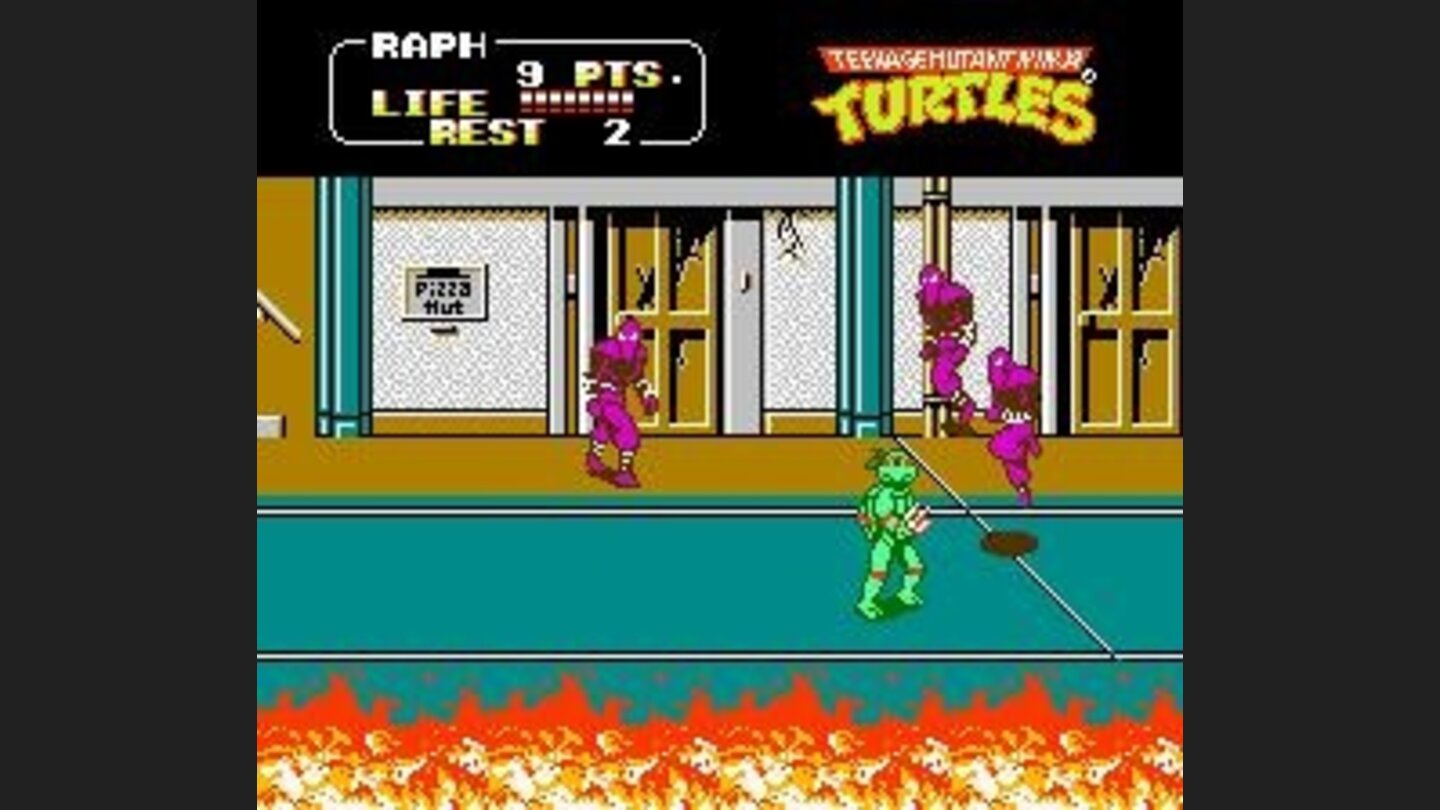 Raphael against Foot Clan soldiers. You have to beat hundreds and hundreds of Foot Clan soldiers.