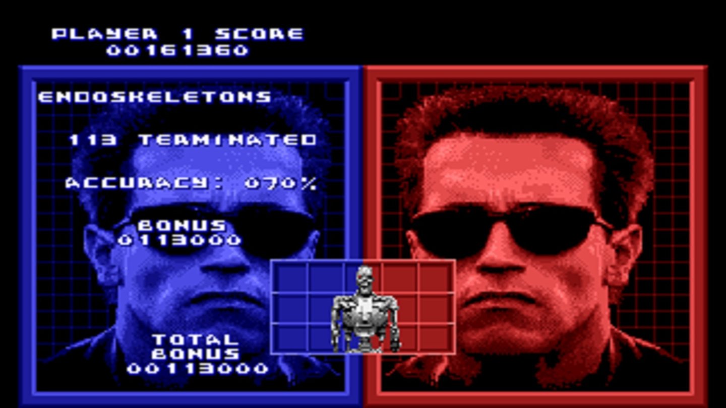 Terminator 2: Judgment Day (1993, Spielautomat)
Arnold Schwarzenegger (der T-800) und Robert Patrick (der Flüssigmetall-T-1000) liehen dem Spiel ihre Konterfeis - aber nicht Linda Hamilton als Sarah Connor. Sie wurde von Debbie Evans vertreten.